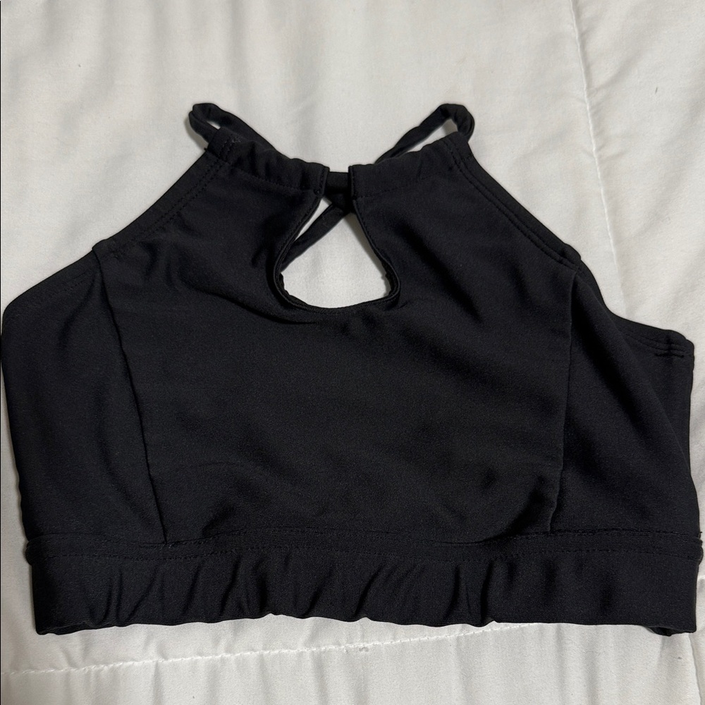 Girls' Black High-Neck Ohlala  Sports Crop Top